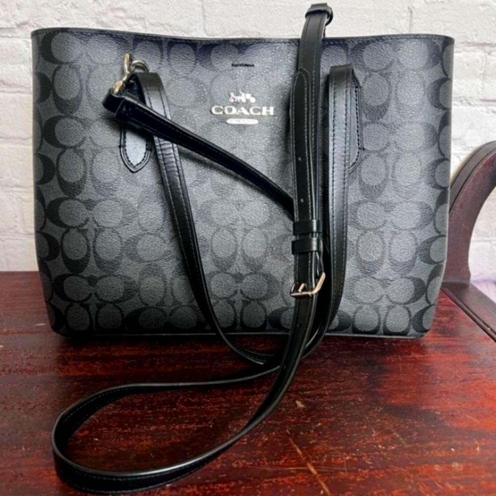 Coach Black on Black Avenue Carryall style F48735 Silver Hardware